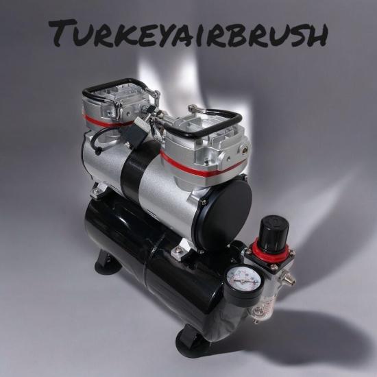 AIRBRUSH KOMPRESÖRÜ BADSECTOR 196 Çift Pistonlu Sessiz Yağsız 1/4HP